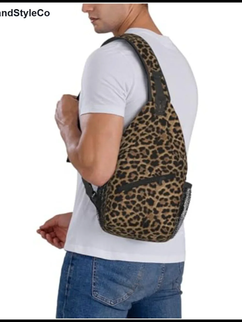 Leopard Print Sling Backpack Crossbody Bag Adjustable Strap Polyester Casual